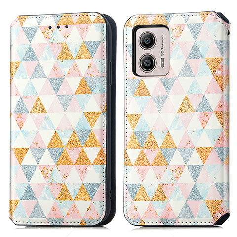 Custodia Portafoglio In Pelle Fantasia Modello Cover con Supporto S02D per Motorola Moto G53y 5G Bianco