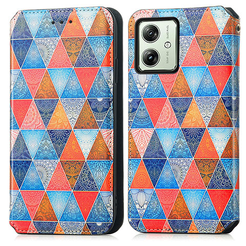 Custodia Portafoglio In Pelle Fantasia Modello Cover con Supporto S02D per Motorola Moto G54 5G Marrone