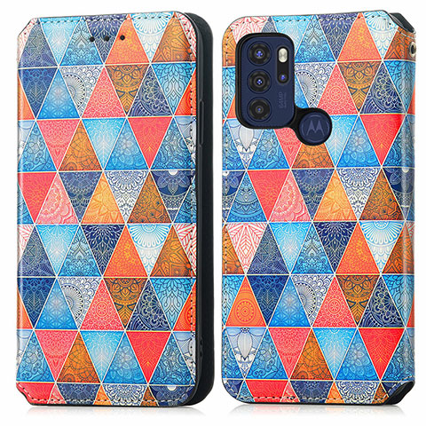 Custodia Portafoglio In Pelle Fantasia Modello Cover con Supporto S02D per Motorola Moto G60s Marrone