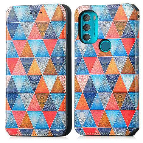 Custodia Portafoglio In Pelle Fantasia Modello Cover con Supporto S02D per Motorola Moto G71 5G Marrone