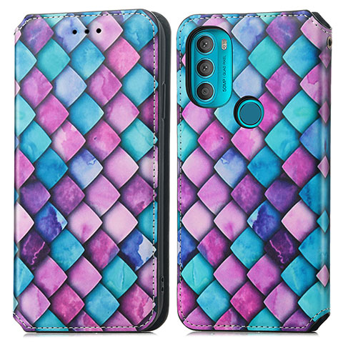 Custodia Portafoglio In Pelle Fantasia Modello Cover con Supporto S02D per Motorola Moto G71 5G Viola