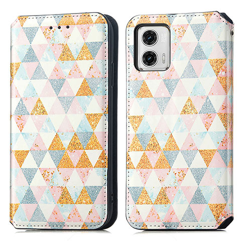 Custodia Portafoglio In Pelle Fantasia Modello Cover con Supporto S02D per Motorola Moto G73 5G Bianco