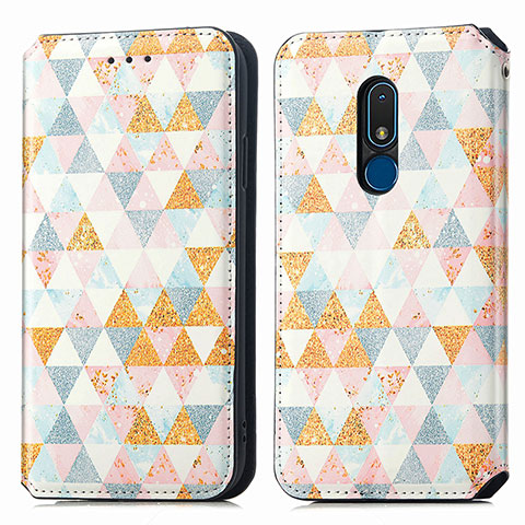 Custodia Portafoglio In Pelle Fantasia Modello Cover con Supporto S02D per Nokia C3 Bianco