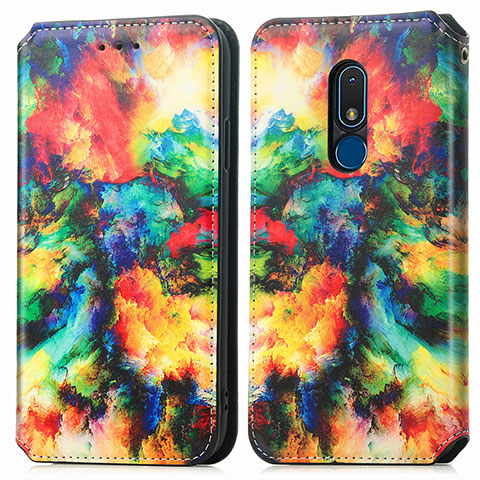 Custodia Portafoglio In Pelle Fantasia Modello Cover con Supporto S02D per Nokia C3 Multicolore