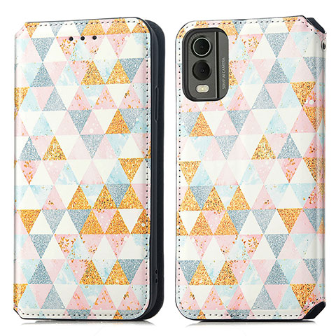 Custodia Portafoglio In Pelle Fantasia Modello Cover con Supporto S02D per Nokia C32 Bianco