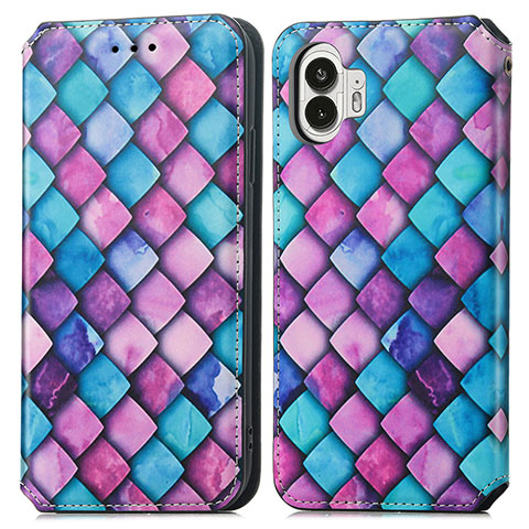 Custodia Portafoglio In Pelle Fantasia Modello Cover con Supporto S02D per Nothing Phone 2 Viola