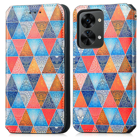 Custodia Portafoglio In Pelle Fantasia Modello Cover con Supporto S02D per OnePlus Nord 2T 5G Marrone