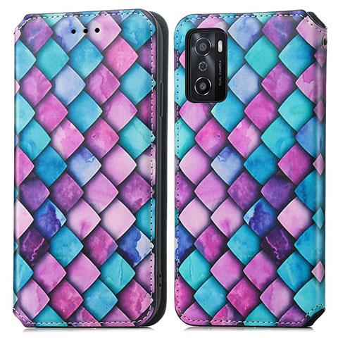 Custodia Portafoglio In Pelle Fantasia Modello Cover con Supporto S02D per Oppo A55S 5G Viola