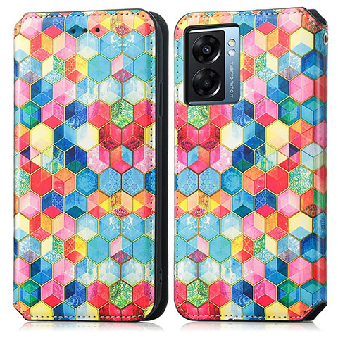 Custodia Portafoglio In Pelle Fantasia Modello Cover con Supporto S02D per Oppo A77 5G Multicolore