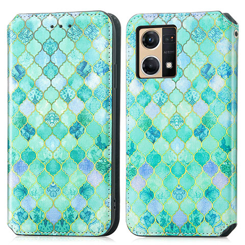 Custodia Portafoglio In Pelle Fantasia Modello Cover con Supporto S02D per Oppo F21 Pro 4G Verde