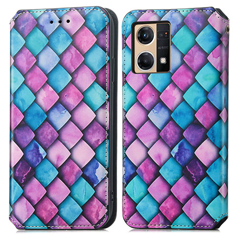 Custodia Portafoglio In Pelle Fantasia Modello Cover con Supporto S02D per Oppo F21s Pro 4G Viola