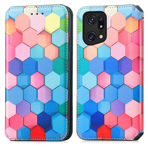 Custodia Portafoglio In Pelle Fantasia Modello Cover con Supporto S02D per Oppo Find X5 5G Colorato