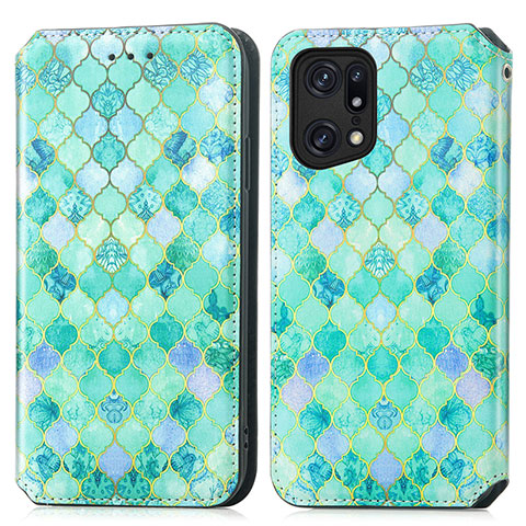 Custodia Portafoglio In Pelle Fantasia Modello Cover con Supporto S02D per Oppo Find X5 5G Verde