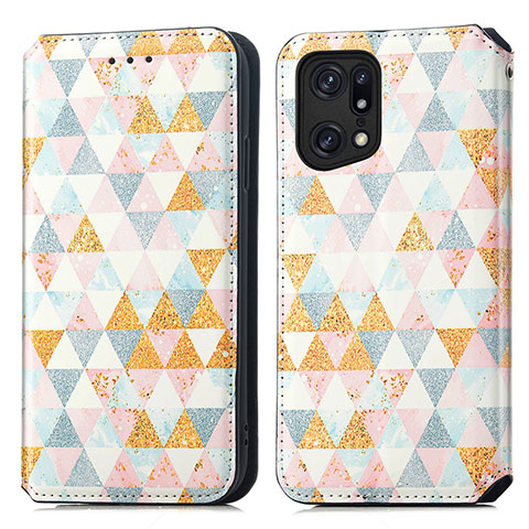 Custodia Portafoglio In Pelle Fantasia Modello Cover con Supporto S02D per Oppo Find X5 Pro 5G Bianco