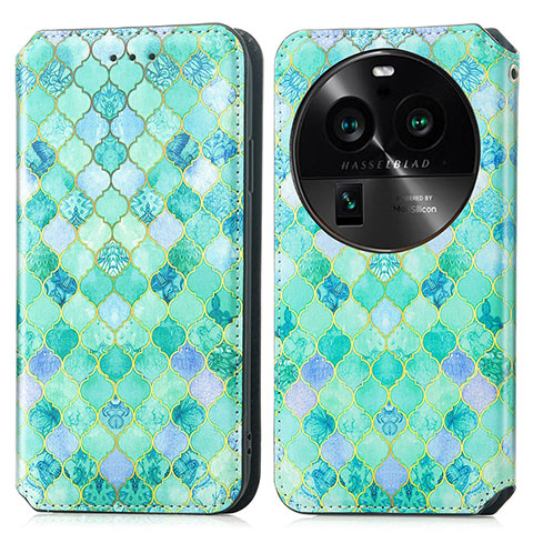 Custodia Portafoglio In Pelle Fantasia Modello Cover con Supporto S02D per Oppo Find X6 5G Verde