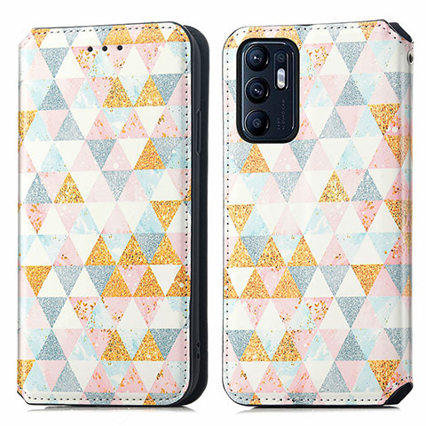 Custodia Portafoglio In Pelle Fantasia Modello Cover con Supporto S02D per Oppo Reno6 5G Bianco