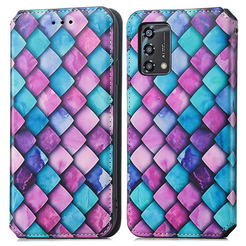 Custodia Portafoglio In Pelle Fantasia Modello Cover con Supporto S02D per Oppo Reno6 Lite Viola