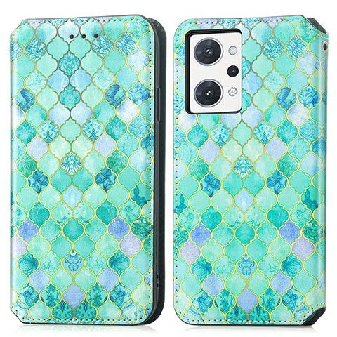 Custodia Portafoglio In Pelle Fantasia Modello Cover con Supporto S02D per Oppo Reno7 A Verde