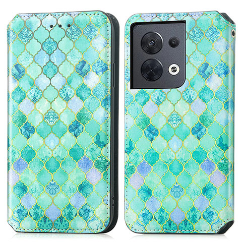 Custodia Portafoglio In Pelle Fantasia Modello Cover con Supporto S02D per Oppo Reno9 5G Verde