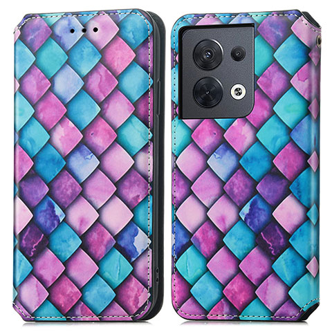 Custodia Portafoglio In Pelle Fantasia Modello Cover con Supporto S02D per Oppo Reno9 Pro 5G Viola