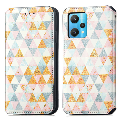 Custodia Portafoglio In Pelle Fantasia Modello Cover con Supporto S02D per Realme 9 4G Bianco