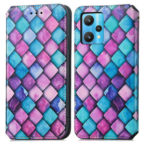 Custodia Portafoglio In Pelle Fantasia Modello Cover con Supporto S02D per Realme 9 5G Viola