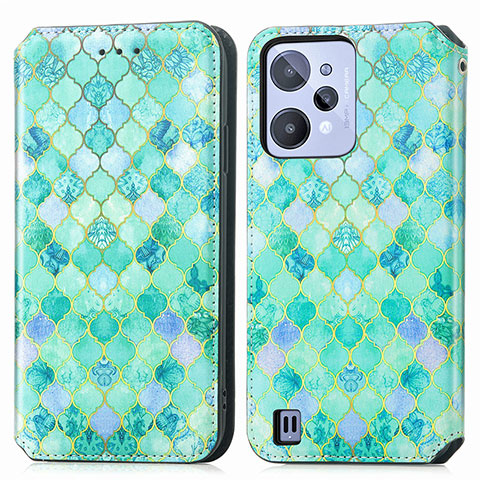 Custodia Portafoglio In Pelle Fantasia Modello Cover con Supporto S02D per Realme C31 Verde