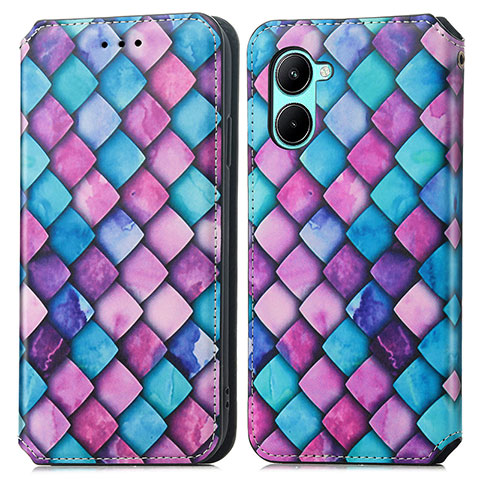 Custodia Portafoglio In Pelle Fantasia Modello Cover con Supporto S02D per Realme C33 Viola