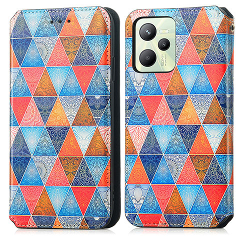 Custodia Portafoglio In Pelle Fantasia Modello Cover con Supporto S02D per Realme C35 Marrone