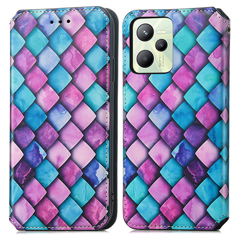 Custodia Portafoglio In Pelle Fantasia Modello Cover con Supporto S02D per Realme C35 Viola