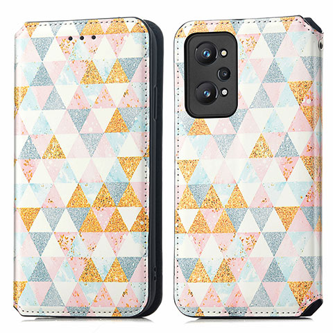 Custodia Portafoglio In Pelle Fantasia Modello Cover con Supporto S02D per Realme GT Neo 3T 5G Bianco