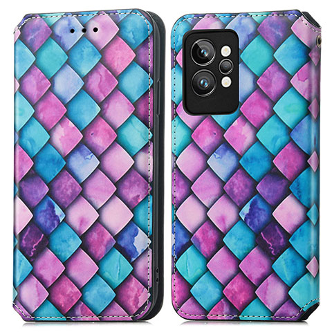 Custodia Portafoglio In Pelle Fantasia Modello Cover con Supporto S02D per Realme GT2 Pro 5G Viola