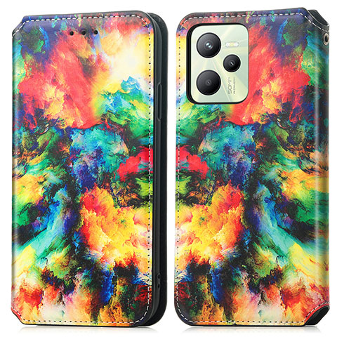 Custodia Portafoglio In Pelle Fantasia Modello Cover con Supporto S02D per Realme Narzo 50A Prime Multicolore