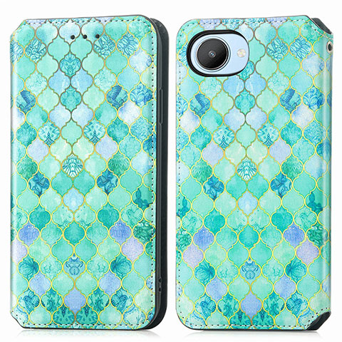 Custodia Portafoglio In Pelle Fantasia Modello Cover con Supporto S02D per Realme Narzo 50i Prime Verde