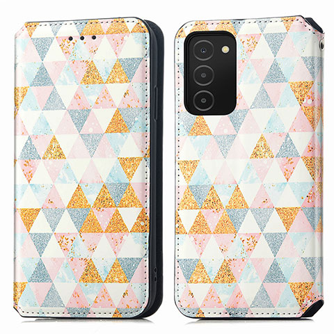 Custodia Portafoglio In Pelle Fantasia Modello Cover con Supporto S02D per Samsung Galaxy A02s Bianco