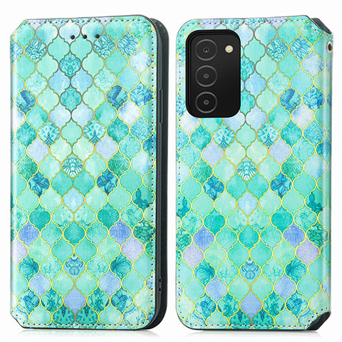 Custodia Portafoglio In Pelle Fantasia Modello Cover con Supporto S02D per Samsung Galaxy A02s Verde