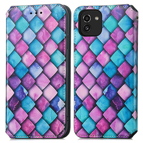 Custodia Portafoglio In Pelle Fantasia Modello Cover con Supporto S02D per Samsung Galaxy A03 Viola