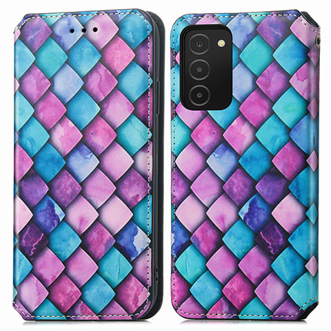 Custodia Portafoglio In Pelle Fantasia Modello Cover con Supporto S02D per Samsung Galaxy A03s Viola