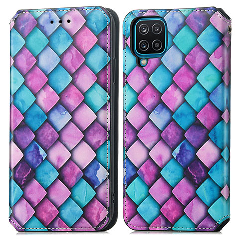 Custodia Portafoglio In Pelle Fantasia Modello Cover con Supporto S02D per Samsung Galaxy A12 5G Viola