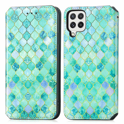 Custodia Portafoglio In Pelle Fantasia Modello Cover con Supporto S02D per Samsung Galaxy A22 4G Verde