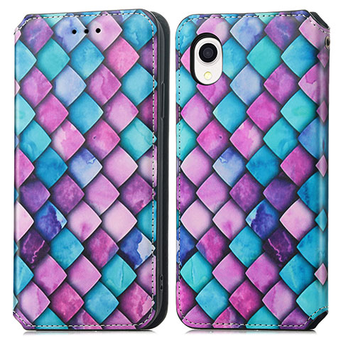 Custodia Portafoglio In Pelle Fantasia Modello Cover con Supporto S02D per Samsung Galaxy A22 5G SC-56B Viola