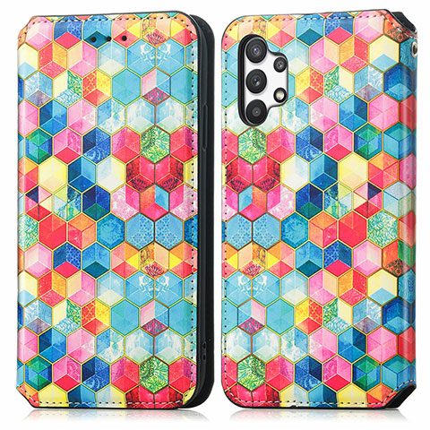 Custodia Portafoglio In Pelle Fantasia Modello Cover con Supporto S02D per Samsung Galaxy A32 5G Multicolore