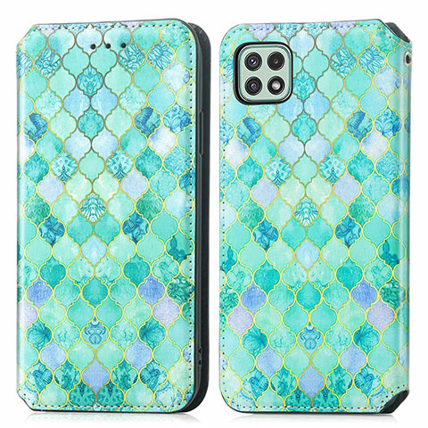 Custodia Portafoglio In Pelle Fantasia Modello Cover con Supporto S02D per Samsung Galaxy F42 5G Verde