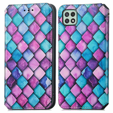 Custodia Portafoglio In Pelle Fantasia Modello Cover con Supporto S02D per Samsung Galaxy F42 5G Viola