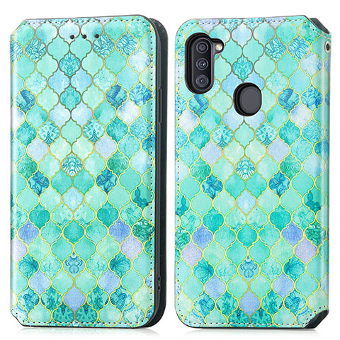 Custodia Portafoglio In Pelle Fantasia Modello Cover con Supporto S02D per Samsung Galaxy M11 Verde