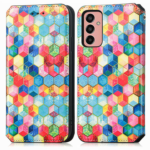 Custodia Portafoglio In Pelle Fantasia Modello Cover con Supporto S02D per Samsung Galaxy M13 4G Multicolore