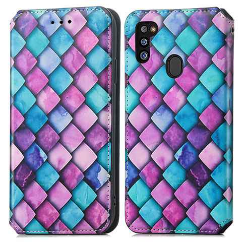 Custodia Portafoglio In Pelle Fantasia Modello Cover con Supporto S02D per Samsung Galaxy M30s Viola