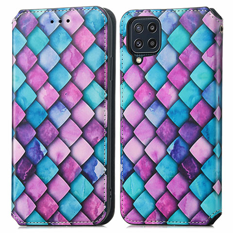 Custodia Portafoglio In Pelle Fantasia Modello Cover con Supporto S02D per Samsung Galaxy M32 4G Viola