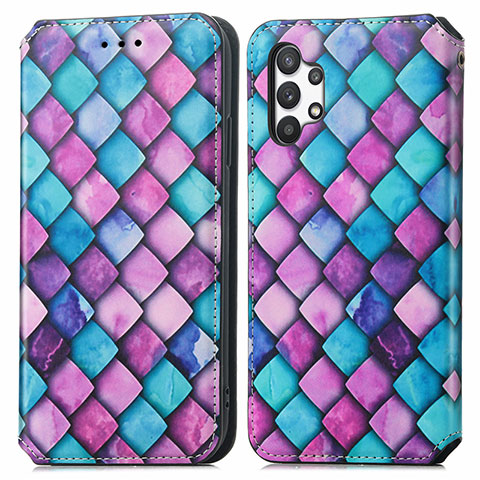 Custodia Portafoglio In Pelle Fantasia Modello Cover con Supporto S02D per Samsung Galaxy M32 5G Viola