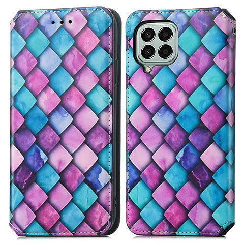 Custodia Portafoglio In Pelle Fantasia Modello Cover con Supporto S02D per Samsung Galaxy M33 5G Viola